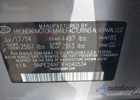 2015 Hyundai Sonata Se из США, поврежденный, VIN 5NPE24AF7FH040534